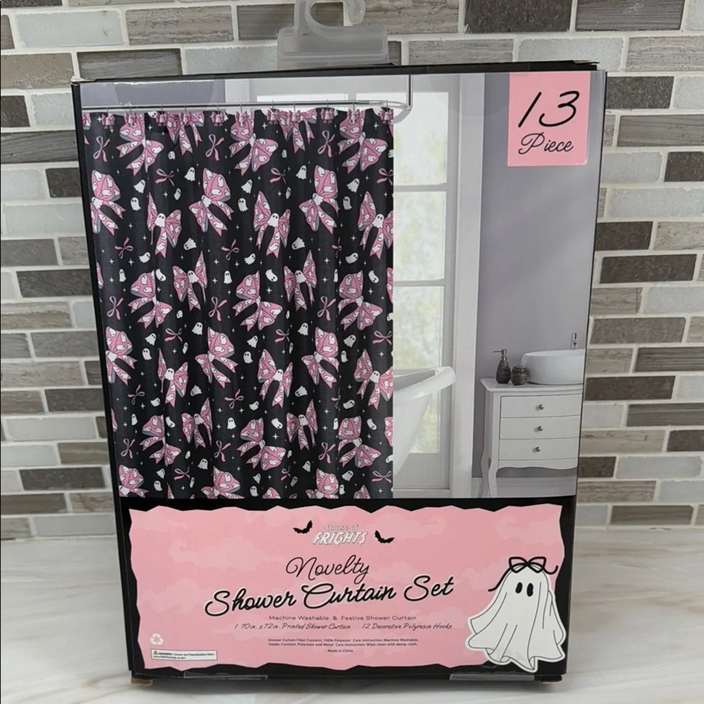 Pink Ghost Shower Curtain Set